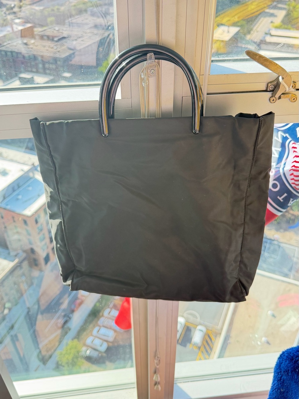 Prada Vintage Tessuto Black Nylon Tote Bag Clear Lucite Plastic Handles Y2K - Picture 4 of 6